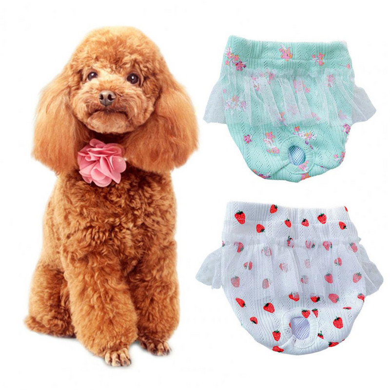 Puha, lélegző poliészter nőstény kutya egészségügyi pelenka fehérnemű rövidnadrág faroklyuk kisállat egészségügyi nadrág kisállat kiegészítők