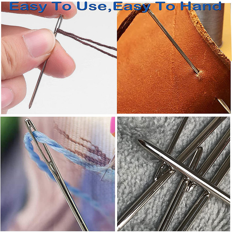 9db nagy szemű tompa tűk, rozsdamentes acél fonal kötőtűk varrótűk, fűzőtűk horgoláshoz
