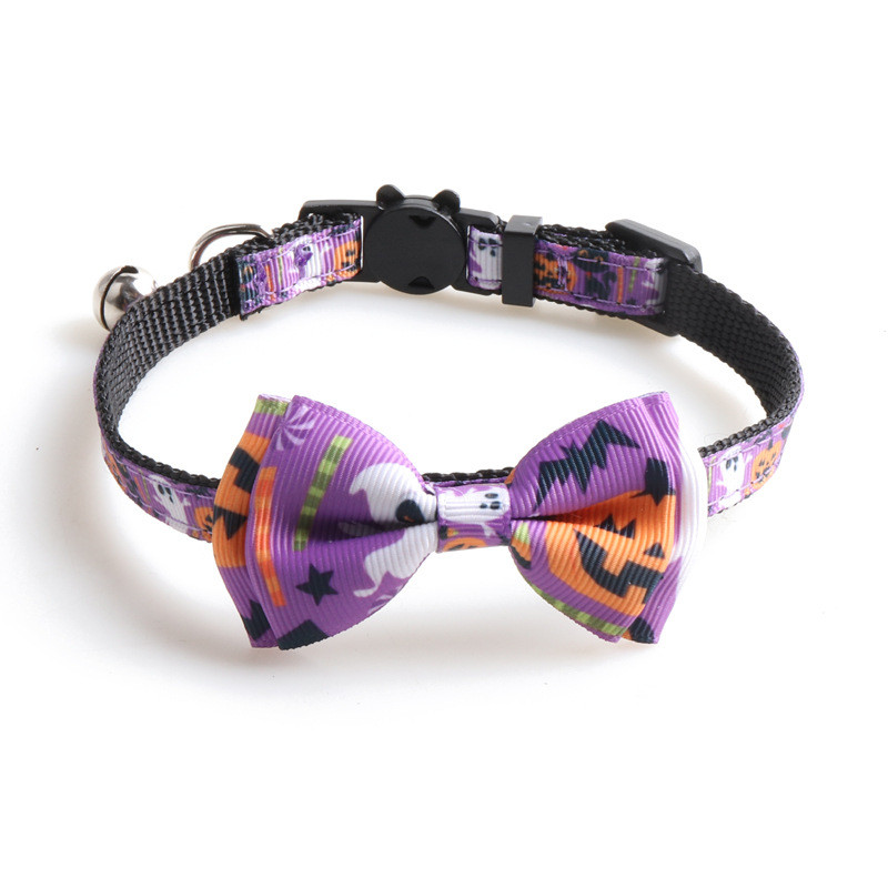 Kisállat macska nyakörvek macska kellékek Kiegészítők Halloween sorozat Szövedék Macskanyakörv Íves macskanyakörv csengővel Állítható kisállat termékek