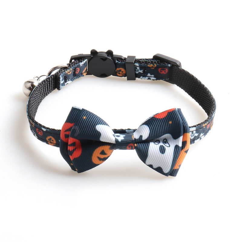 Kisállat macska nyakörvek macska kellékek Kiegészítők Halloween sorozat Szövedék Macskanyakörv Íves macskanyakörv csengővel Állítható kisállat termékek