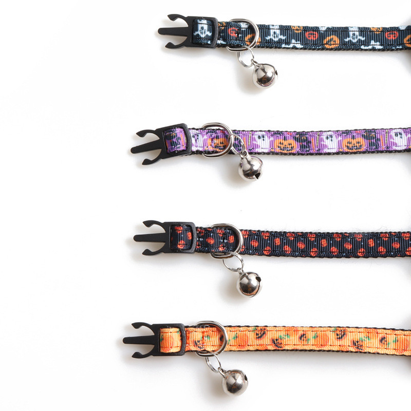 Kisállat macska nyakörvek macska kellékek Kiegészítők Halloween sorozat Szövedék Macskanyakörv Íves macskanyakörv csengővel Állítható kisállat termékek