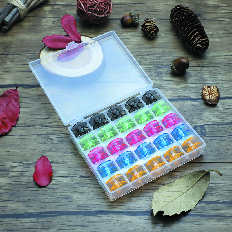 25 rés Üres orsók Orsók Doboz Varrógép Orsótok Borítók Varró kézműves Műanyag tok Tárolódoboz varrógéphez