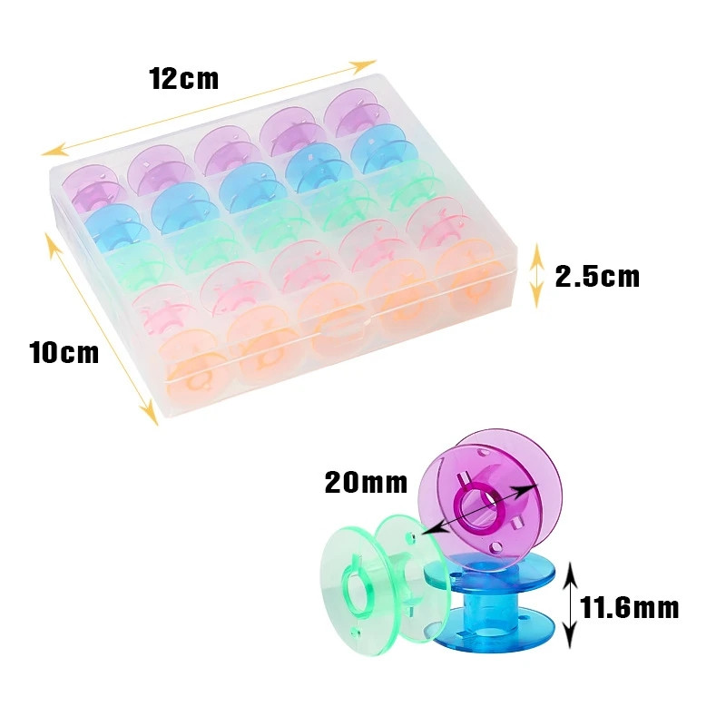 25db Varrógép Orsók Orsók Műanyag Fém Üres Orsók Orsók tokkal Tároló doboz Otthoni varrás Kiegészítők Szerszámok