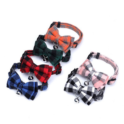 Kockás kölyökkutya macska nyakörvek csengő pamut csíkos csokornyakkendővel Bulldog chihuahua csokornyakkendő kisállat macska kutya bandana nyakörvvel