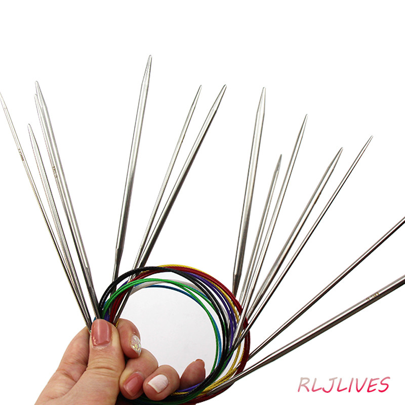 100 cm 2,25-10 mm nerūsējošā tērauda apļveida adatas, metāla apļveida adatas, apaļas adāmadatas, aušanas, tamboradatu komplekts