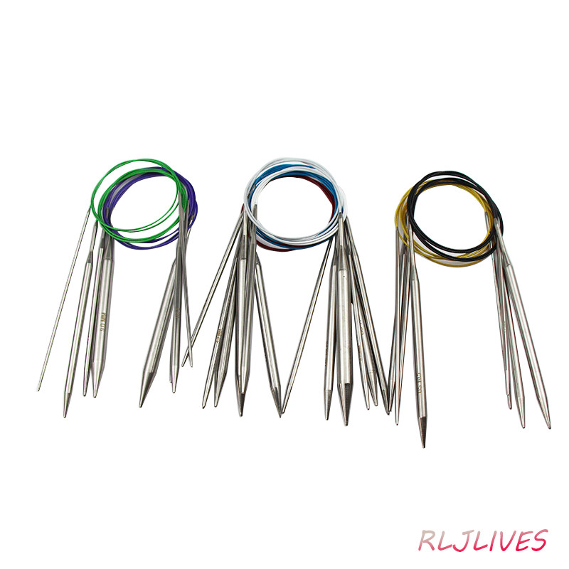 100 cm 2,25-10 mm nerūsējošā tērauda apļveida adatas, metāla apļveida adatas, apaļas adāmadatas, aušanas, tamboradatu komplekts