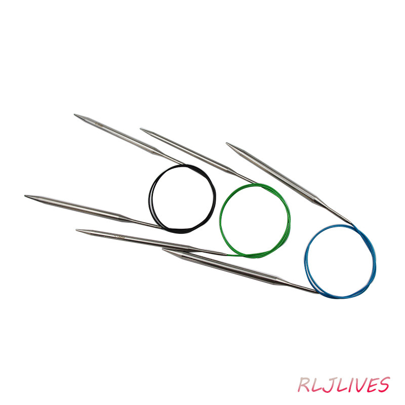 100 cm 2,25-10 mm nerūsējošā tērauda apļveida adatas, metāla apļveida adatas, apaļas adāmadatas, aušanas, tamboradatu komplekts