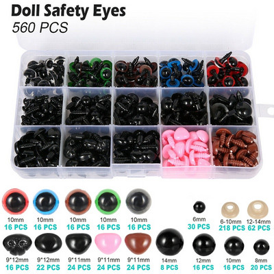 560 vnt Eyeball Doll Accessories Juodos plastikinės pliušinės apsauginės akys Amigurumi Žaislams 6mm 8mm 10mm 12mm Pasidaryk pats Juokingi Žaislų Akys Gyvūnai