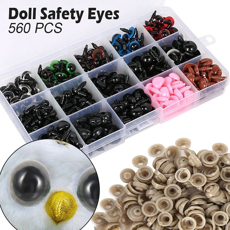 560 vnt Eyeball Doll Accessories Juodos plastikinės pliušinės apsauginės akys Amigurumi Žaislams 6mm 8mm 10mm 12mm Pasidaryk pats Juokingi Žaislų Akys Gyvūnai