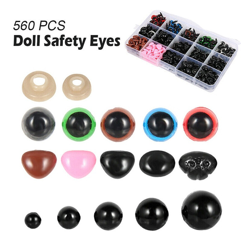 560 vnt Eyeball Doll Accessories Juodos plastikinės pliušinės apsauginės akys Amigurumi Žaislams 6mm 8mm 10mm 12mm Pasidaryk pats Juokingi Žaislų Akys Gyvūnai
