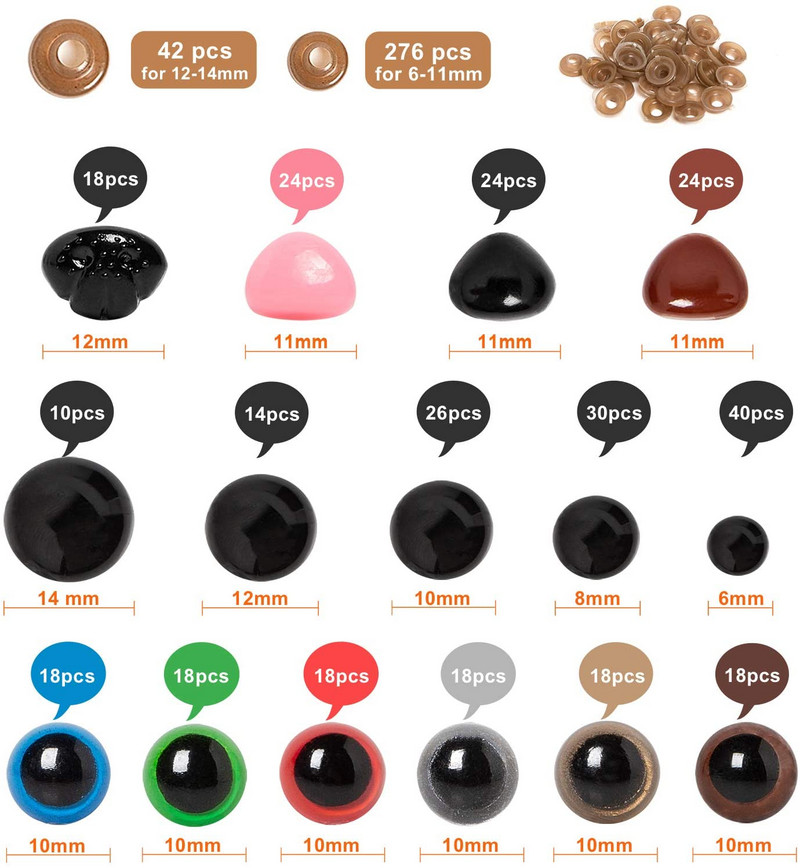 560 gab./komplektā plastmasas drošības izturīgas acis, deguns un mazgātājs plīša lellei.