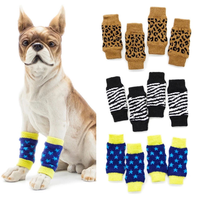 4Pcs Pet Anti-dirty Leggings Knee Dog Booties Socks Teddy Leg Sock Зимен топъл протектор за крака Dogs Cat Knitting Socks Cover Sleev