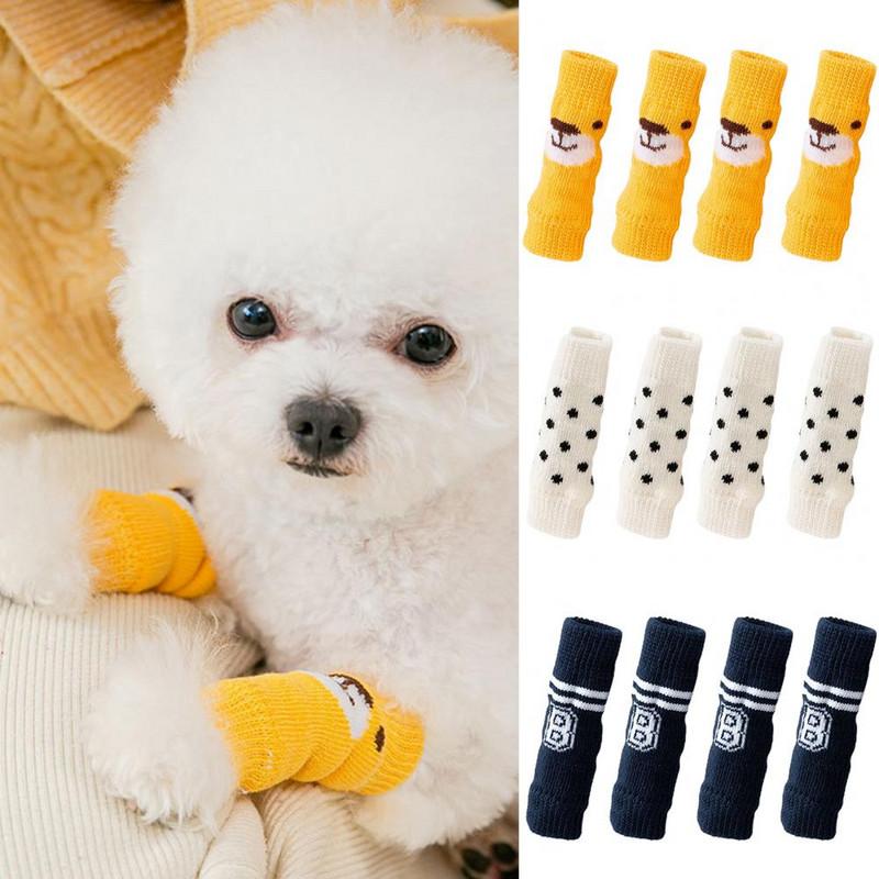 Ādai draudzīgi kucēnu ziemas ķepu aizsargapavi Nodilumizturīgi kucēnu zeķes Adīšana 4 gab Kaķēnu zeķes ziemas siltas zeķes