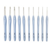 Horgolótűk 1,5-6,0 mm-es alumínium horgolótűk kék puha gumi markolattal, párnázott fogantyúkkal Kötés pulóver varrás kiegészítők