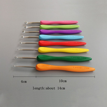 8 бр. 2,5-6,0 mm алуминиеви игли за плетене на една кука с цветни меки гумени дръжки, меки дръжки, комплект игли за плетене на една кука