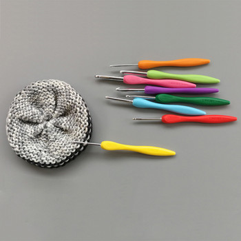 8 бр. 2,5-6,0 mm алуминиеви игли за плетене на една кука с цветни меки гумени дръжки, меки дръжки, комплект игли за плетене на една кука