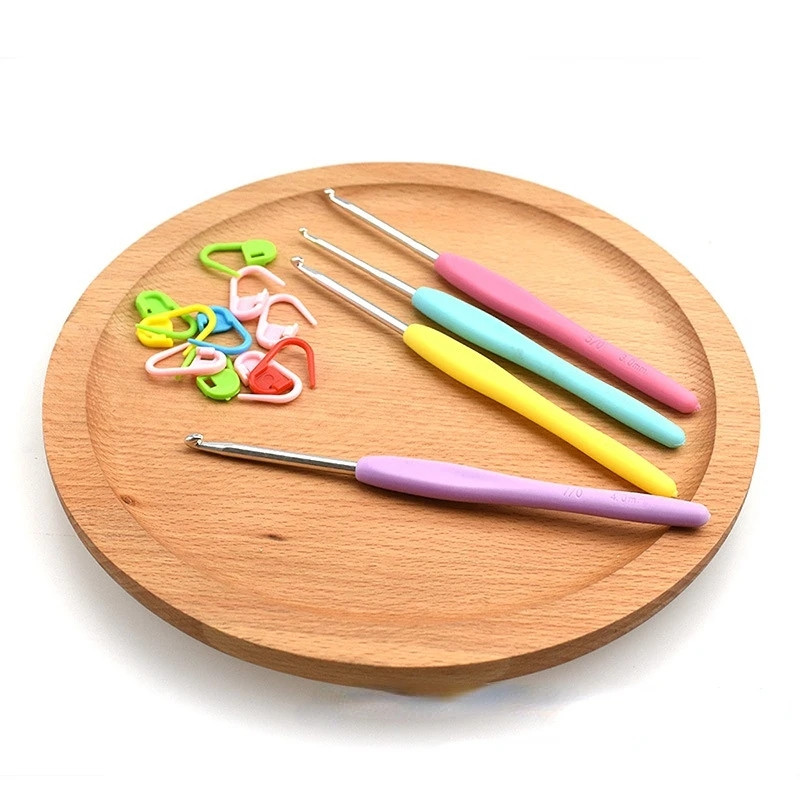 8gab 2,5–6,0 mm alumīnija tamboradatas ar krāsainu mīkstu gumijas rokturi ar polsterētiem rokturiem Tamboradatas komplekts