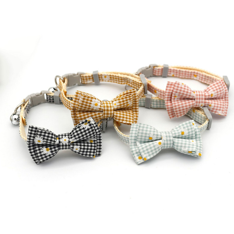 Kaķa kaklasiksna, rūtainā kakla siksna Mājdzīvnieku zvana kakla siksna Little Daisy Bowknot kaklasiksna kaķiem, mājdzīvnieku aksesuāri, kaķu aksesuāri