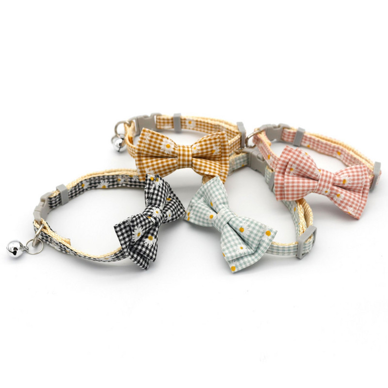 Kaķa kaklasiksna, rūtainā kakla siksna Mājdzīvnieku zvana kakla siksna Little Daisy Bowknot kaklasiksna kaķiem, mājdzīvnieku aksesuāri, kaķu aksesuāri