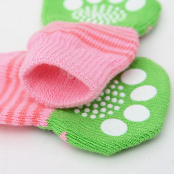 4бр. Топли обувки за кученца Меки памучни плетени чорапи за домашни любимци Сладки анимационни противоплъзгащи се чорапи за малки кучета Продукти за домашни любимци S,M,L