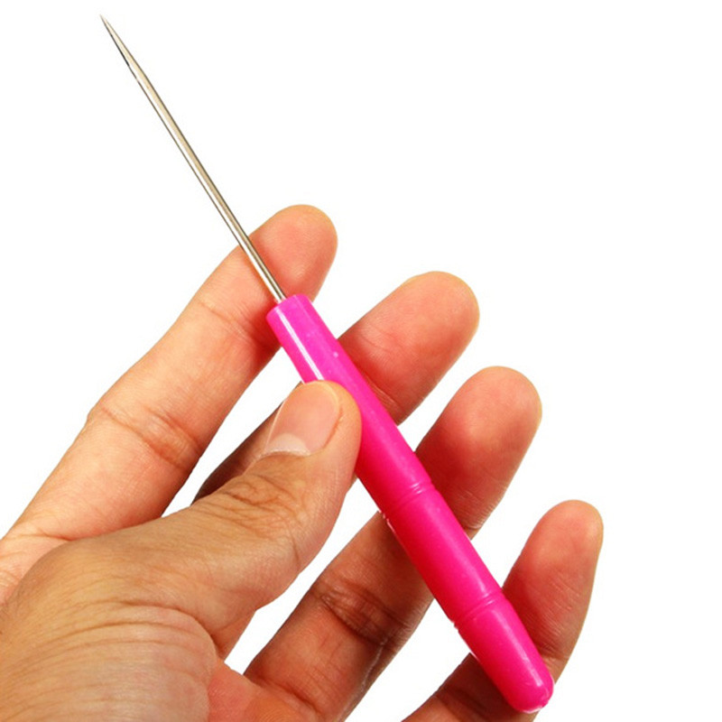 1db műanyag fogantyús horgolt horgolótű, bőr művészethez, barkácsolás kézzel készített ütésjavító cipő rozsdamentes acél horgolótű varrótű tartozék