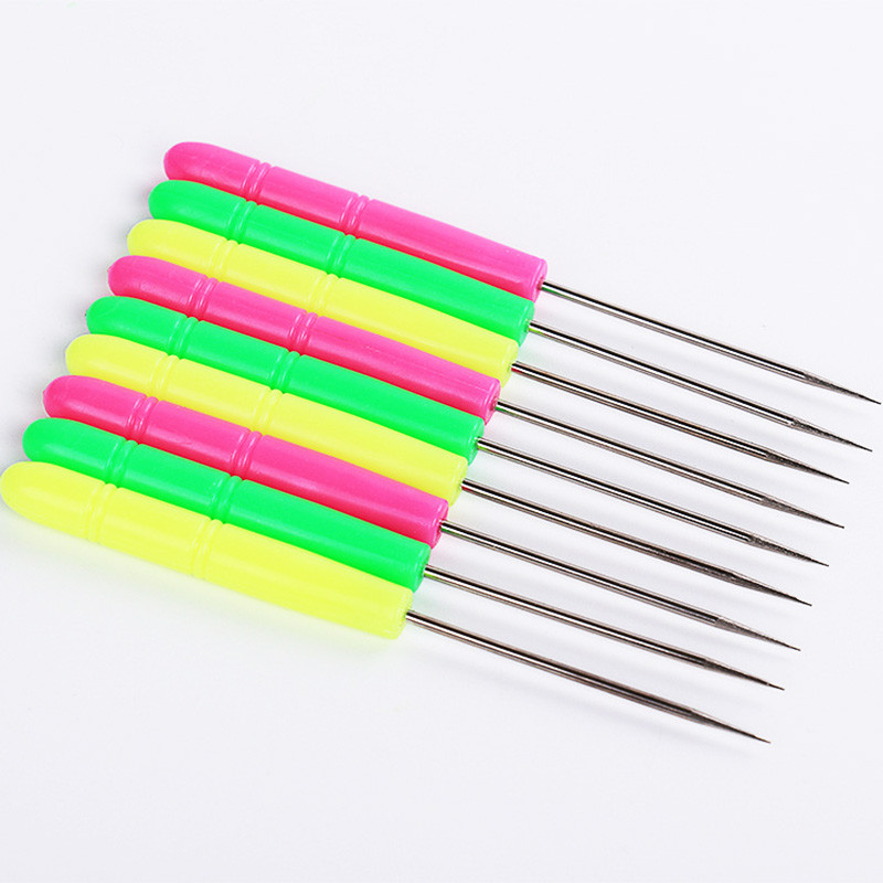 1db műanyag fogantyús horgolt horgolótű, bőr művészethez, barkácsolás kézzel készített ütésjavító cipő rozsdamentes acél horgolótű varrótű tartozék