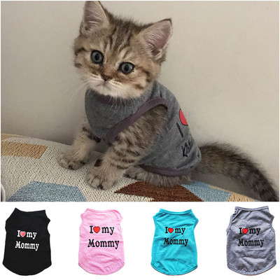 Дрехи за домашни любимци Ежедневно облекло за кученце, куче, котка, тениска с щампа "I Love Mommy & Daddy", жилетка с котка, 100% памучна тениска, облекло за котенца