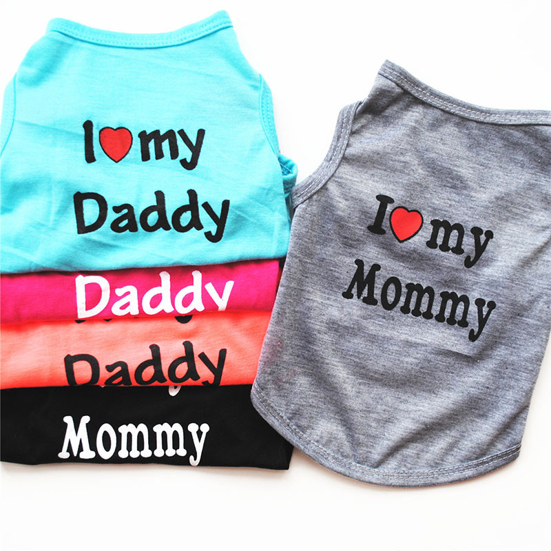 Kisállat ruhák Alkalmi kiskutya kutya macska ruházat "I Love Mommy & Daddy" Print Macska mellény póló 100% pamut póló Macska cica ruházat