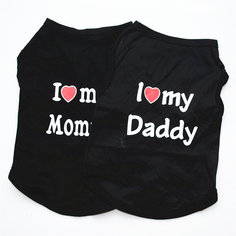 Kisállat ruhák Alkalmi kiskutya kutya macska ruházat "I Love Mommy & Daddy" Print Macska mellény póló 100% pamut póló Macska cica ruházat