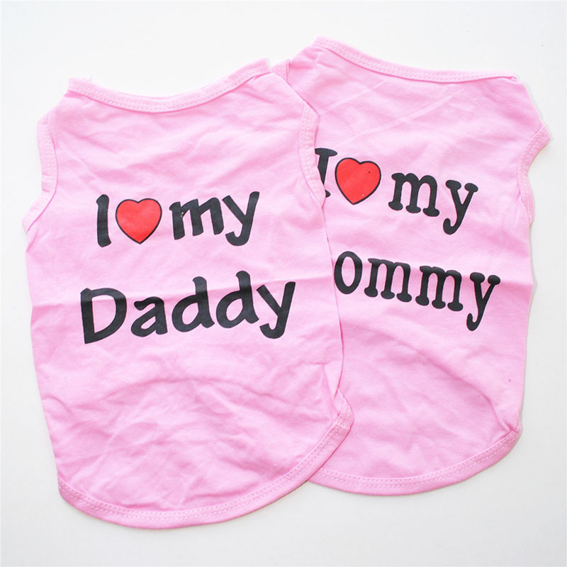 Kisállat ruhák Alkalmi kiskutya kutya macska ruházat "I Love Mommy & Daddy" Print Macska mellény póló 100% pamut póló Macska cica ruházat