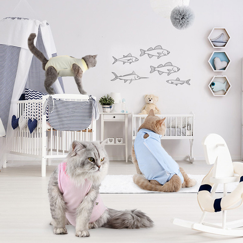 Vasaras plāns kaķa atveseļošanās uzvalks elpojošs kokvilna pēc operācijas pret laizīšanu mājdzīvnieku veste Četrkājains kombinezons kucēnu kaķēnu apģērbs