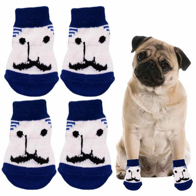 Dog Socks 4 Pieces Cartoon Dog Socks Non-Skid Traction Control Paw Protection Puppy Dogs Non-Skid Socks For Indoor On Hardwood