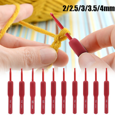 Red Crochet Needle Knitted Crochet Hooks Silicone Handle Knitting Needle Frosted Aluminum Hook Head Needle Knitting Sewing Tools