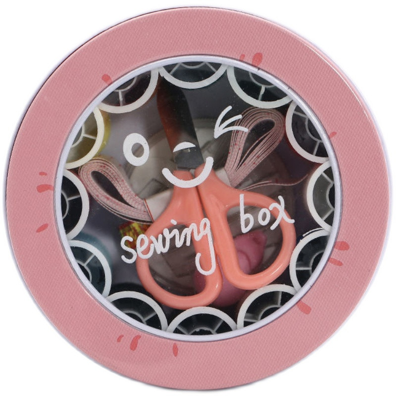 16 részes készlet Háztartási varrókészlet Hordozható kerek vasdoboz Tároló Varróeszközök Diákkollégiumi Varró Kézi Varró Varrókészlet