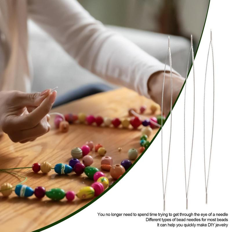 Lielas acu pērļošanas adatas Pērlīšu vītne rotaslietu izgatavošanai garu taisnu pērlīšu izšūšanas adatas ar adatu pudeles vītni