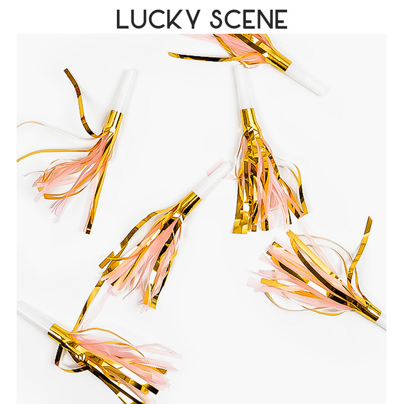 6Gb Glitter Metallic Fringed Noise Maker Mūzikas sitienu pušķi Mazs svilpiens dzimšanas dienas ballīšu pūtējiem rags S00224