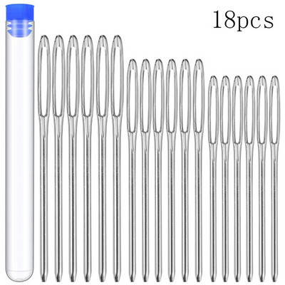 18gab. Lielas, neasas adatas, izšūšanas diegi, adatas, roku šūšanas piederumi ar adatas glabāšanas cauruli krustdūriena adīšana