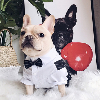 Σκύλος πουκάμισο για κατοικίδια Μικρά ρούχα για σκύλους Κομψό κοστούμι παπιγιόν Νυφικό πουκάμισο επίσημο σμόκιν με παπιγιόν ρούχα για κουτάβι μπουλντόγκ για γάτα