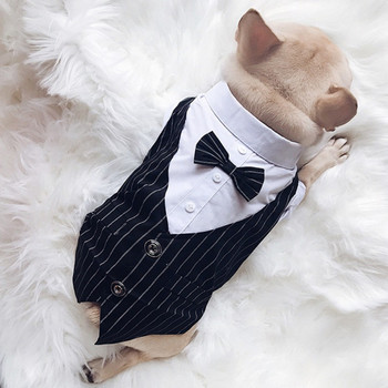 Σκύλος πουκάμισο για κατοικίδια Μικρά ρούχα για σκύλους Κομψό κοστούμι παπιγιόν Νυφικό πουκάμισο επίσημο σμόκιν με παπιγιόν ρούχα για κουτάβι μπουλντόγκ για γάτα