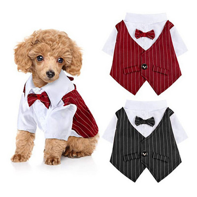 Kutya ing Kisállat kis kutya ruhák Stílusos öltöny Csokornyakkendő Esküvői ing jelmez Formális szmoking csokornyakkendővel Macska kölyök bulldog ruhák