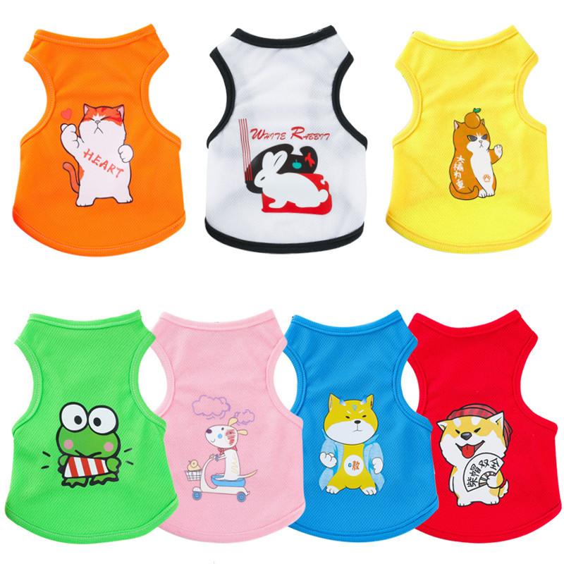 Mājdzīvnieku kaķu apģērbi kaķiem Vasaras veste T-krekls Suņu kaķu apģērbu kostīms maziem suņiem Karikatūra Veste kucēnam 35