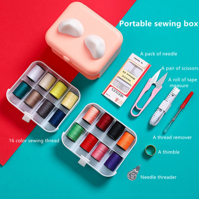 Κιτ ραπτικής Φορητό κουτί αποθήκευσης διπλής στρώσης ταξιδιού DIY Εργαλεία χειροποίητου κεντήματος βελόνες κλωστή Ψαλίδι ταινία Tailor Acceossires