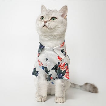 Καλοκαιρινές γάτες δροσερά πουκάμισα για κατοικίδια ζώα χαβανέζικης εκτύπωσης ρούχα για γατάκι Ταξίδι για διακοπές Floral μπλουζάκι Kitty Puppy Small Dog κοστούμι