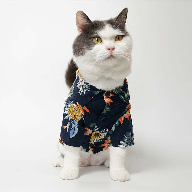 Vasaras kaķi Forši krekli mājdzīvniekiem Havaju pludmales apdruka Apģērbs Kaķēns Ceļojumi Svētku T-krekls ar ziediem Kitijas kucēna maza suņa kostīms