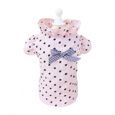 Mellény nyári ruhák kisállat póló állvány nyakörv fodros ujjú Szemet gyönyörködtető pamut virágmintás kisállat kutya mindennapi viselet