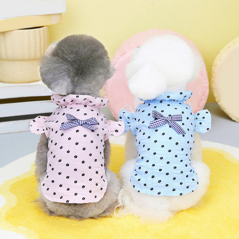 Mellény nyári ruhák kisállat póló állvány nyakörv fodros ujjú Szemet gyönyörködtető pamut virágmintás kisállat kutya mindennapi viselet