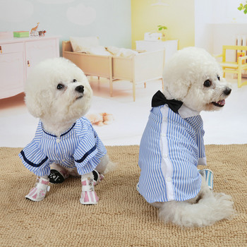 Τζέντλεμαν Ρούχα σκυλιών T-Shirt Φόρεμα για γάτα Νυφικό ριγέ πουκάμισο για μικρά σκυλιά Χριστουγεννιάτικη στολή για γάτες Παπιγιόν στολή για κατοικίδια