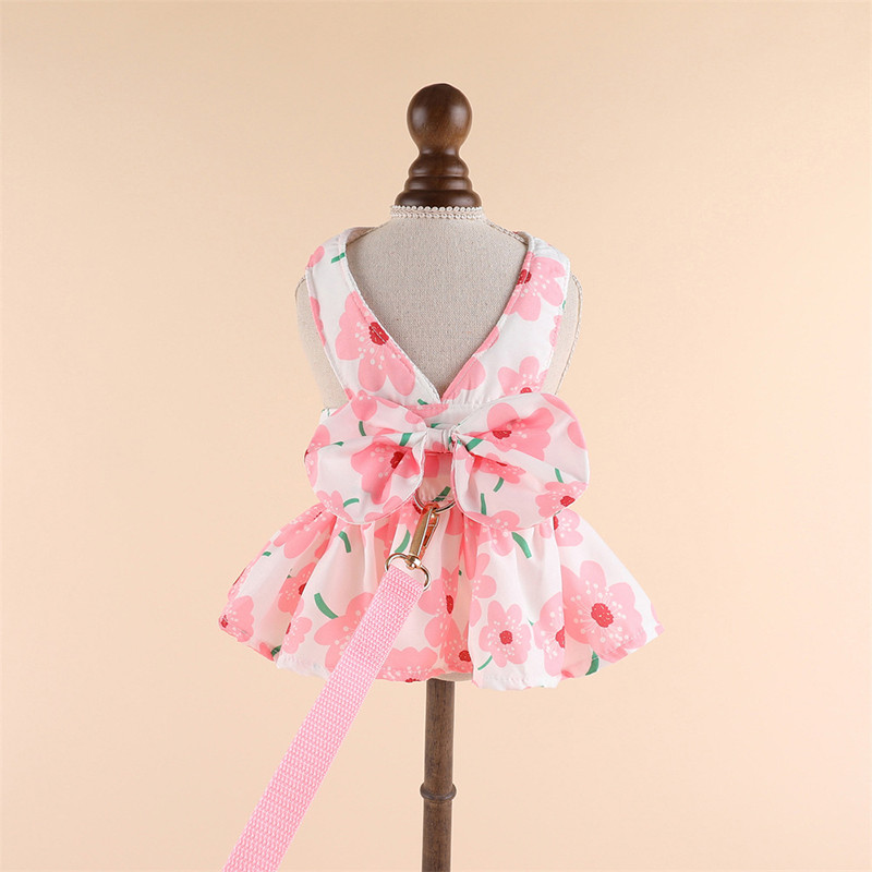 Vasaras ziedu kleita sunim ar gredzenu pavadu Princeses kleita mājdzīvnieku apģērbi maziem suņiem Plānas kāzu kleitas kucēna svārki čivavam