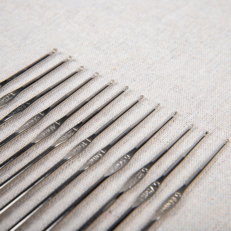 12 db rozsdamentes acél kötőtű 0,6 mm-1,9 mm, egyenes, egyhegyes horgolótű készletek 12 cm-es pulóvertűk kötéshez