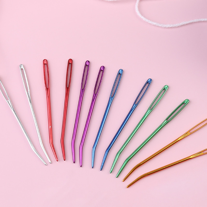 RORGETO 2tk/komplekt Mitmevärviline suursilm kaardus nõel kampsun õmblusnõel lõng kudumisvardad kudumisnõel õmblustööriist